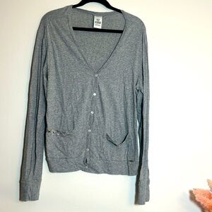 Victoria’s Secret PINK Y2K Gray Jeweled Cardigan Sweater Large